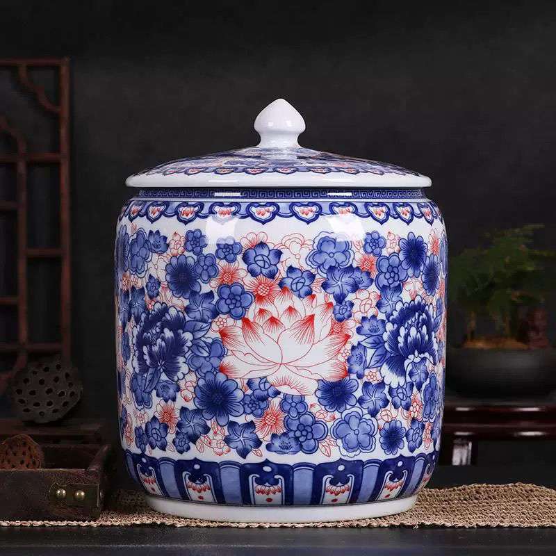 陶瓷米缸青花瓷面缸泡菜坛猪油罐家用多功能储物罐密封带盖