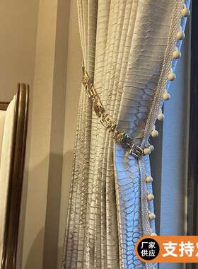 新款奶茶色窗帘法式浮雕高经密窗帘布料卧室落地不透光提花面料