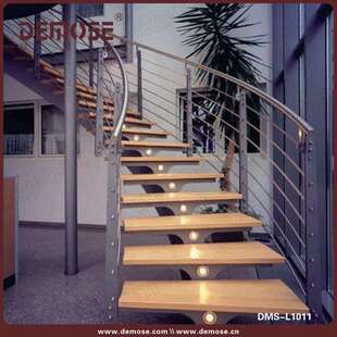 佛山楼梯厂家 发光二极管灯带栏杆楼梯 木踏板人行感应触灯楼梯