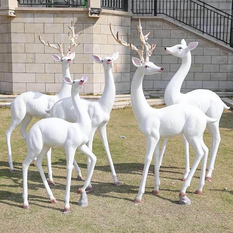 创意梅花鹿雕塑户外玻璃钢园林景观庭院房产小区装饰品抽象仿铜鹿