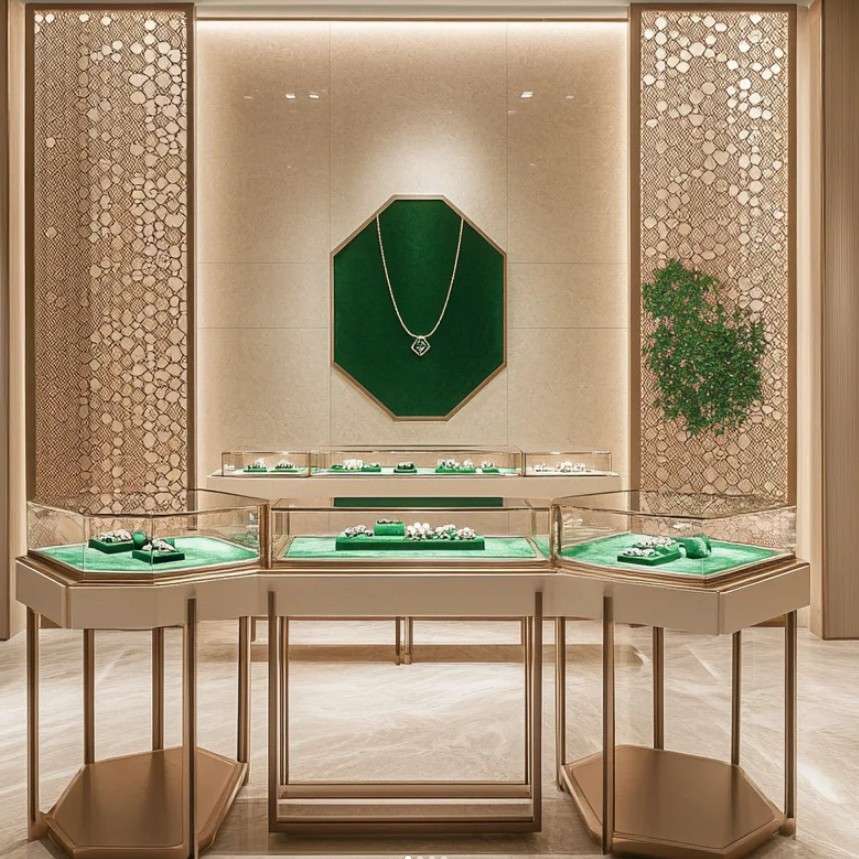 整店珠宝展示柜翡翠珠宝玻璃柜带灯金银首饰不锈钢展柜饰品陈列柜