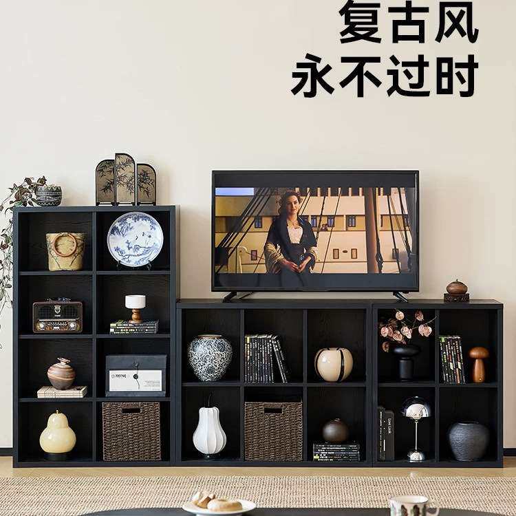 黑色卡莱克格子柜一体靠墙八格柜书柜置物柜卧室柜子床边柜储物柜