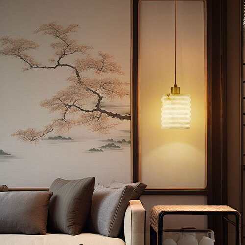 家庭装修卧室高端床头灯长线现代简约吧台玄关餐厅轻奢云石小吊灯