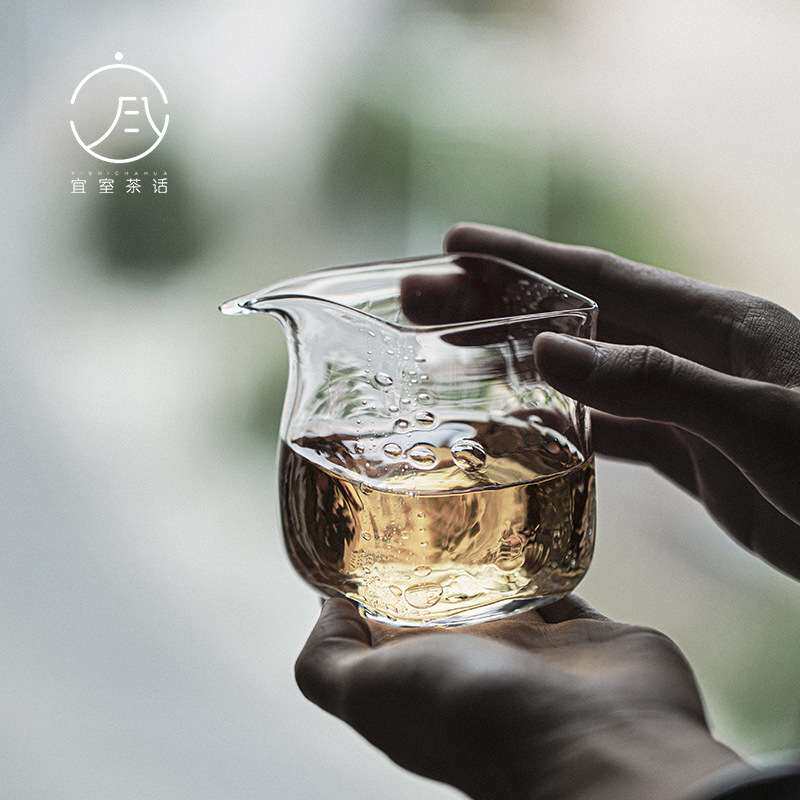 饴山琉璃四方公道杯手工吹制气泡高硼硅茶海分茶器创意手工茶器