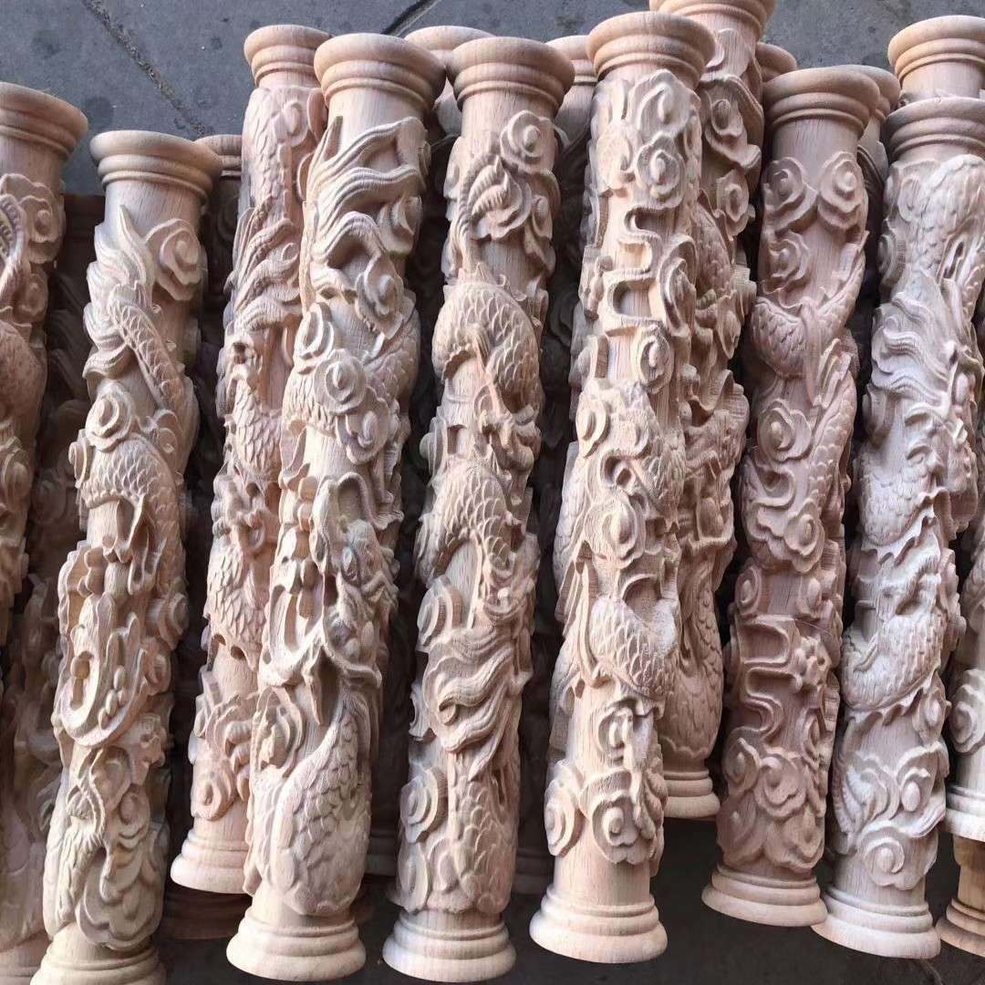 东阳木雕中式罗马柱龙柱盘龙柱实木雕刻浮雕木雕装饰中式雕刻立柱