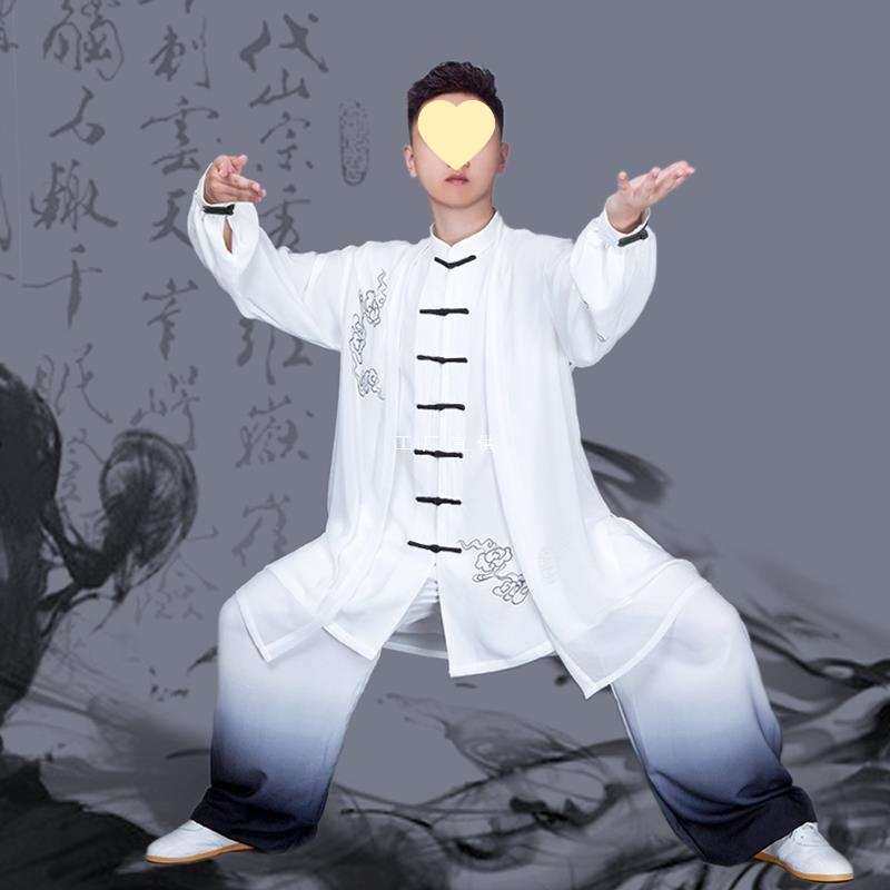 新款太极服女中长款飘逸披纱比赛表演太极拳练功服春秋男禅意风服