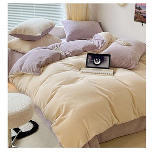 双牛绒四件套加厚冬季珊瑚绒床上用品加绒保暖法兰绒被套床振尾荣