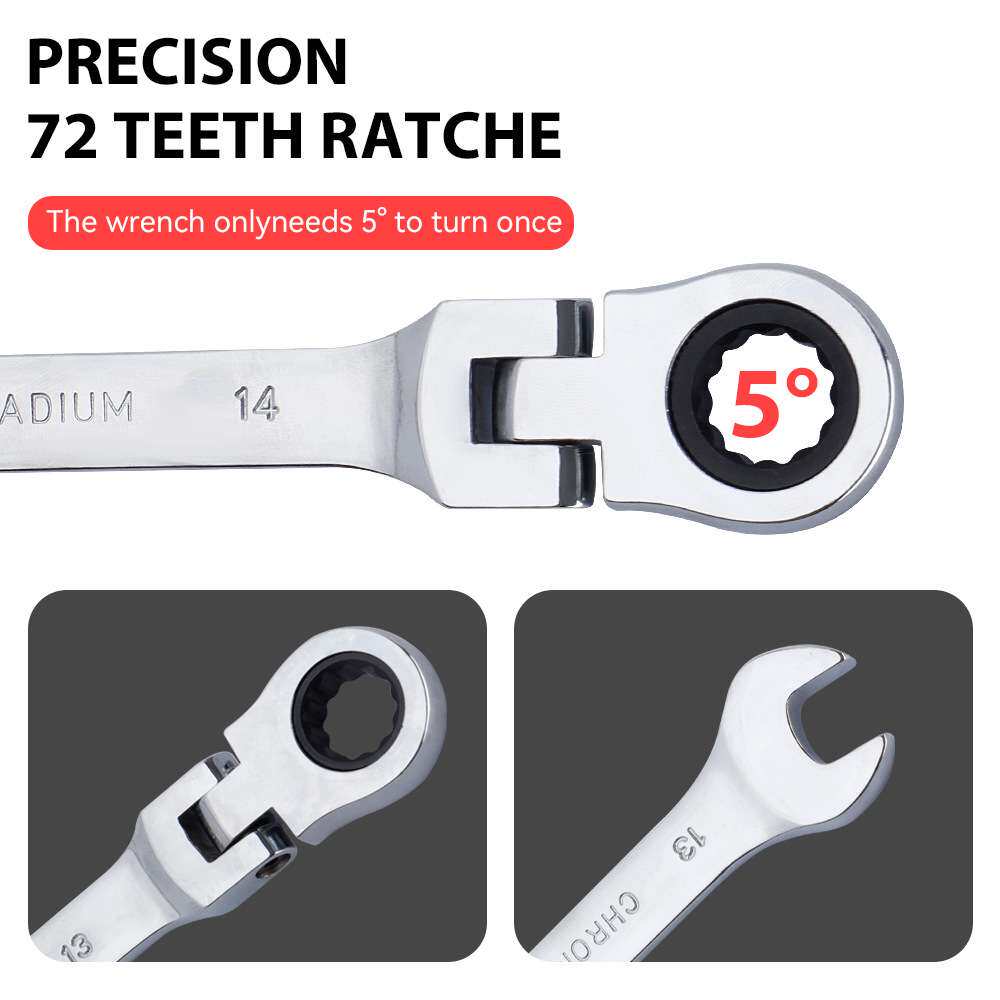 7件套活动头棘轮扳手开口梅花工具套装两用72齿棘轮扳手套装