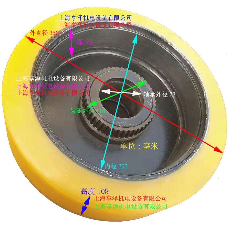 BT电动前移式堆高车前脚轮后轮子350*108聚氨酯实心轮胎橡皮轮子