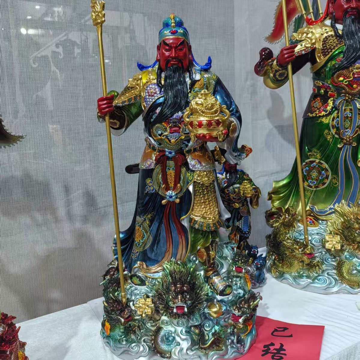 护法伽蓝神像 关圣帝君站神像 纯铜彩绘关公像
