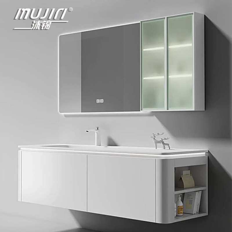 侧边收纳浴室柜一体盆橡胶木烤漆洗漱台洗手台组合卫生间镜柜
