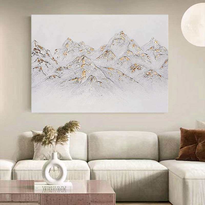 日照金山纯手绘肌理油画新中式靠山图客厅装饰画轻奢金箔玄关挂画