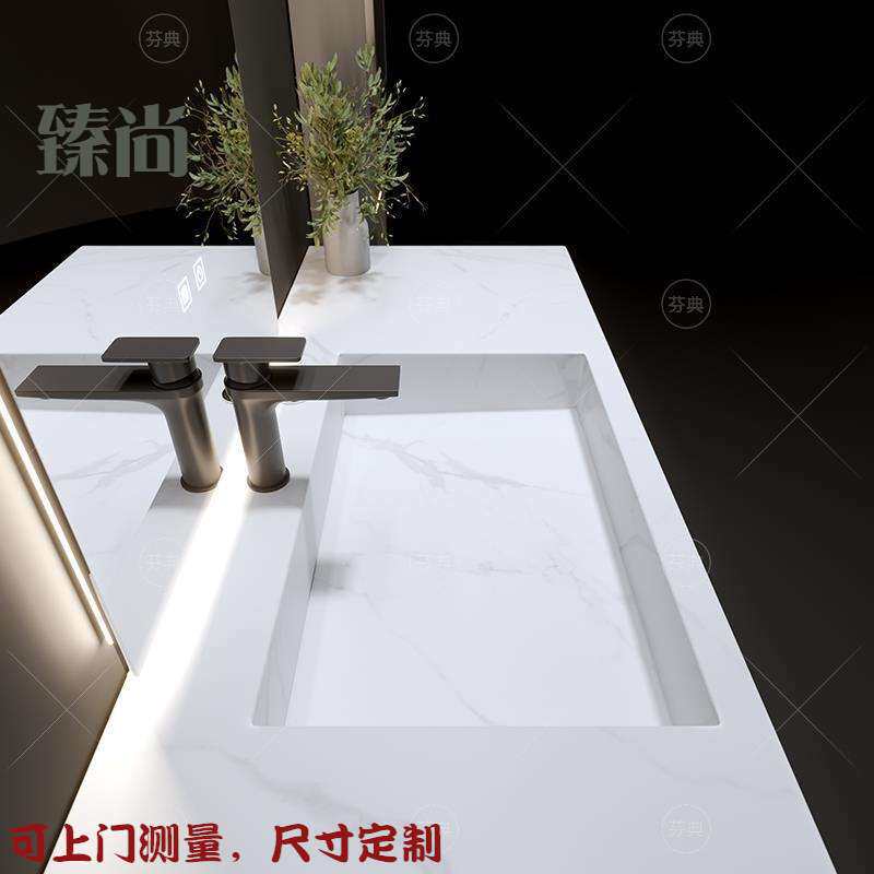 设计师洗漱化妆双盆浴室柜组合岩板一体卫生间洗漱台洗手脸盆镜柜