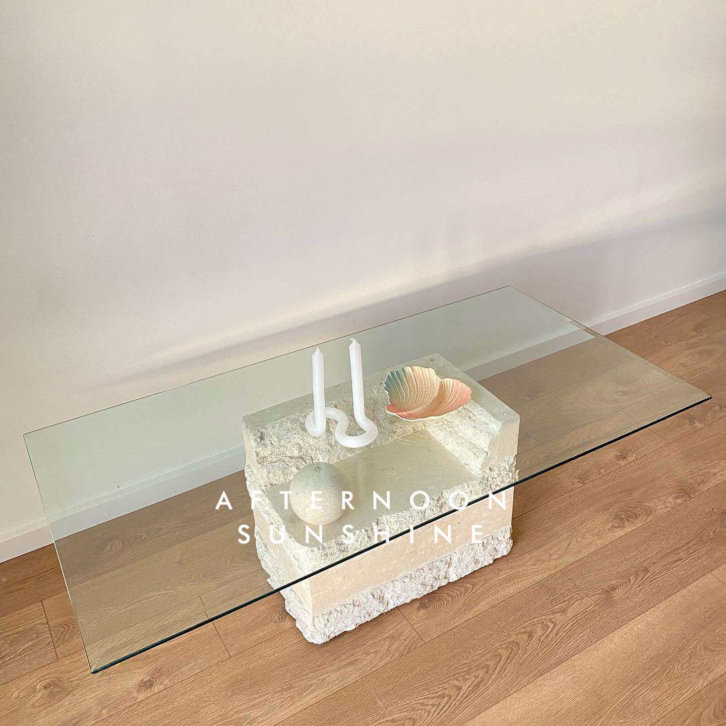 北欧风轻奢天然黄洞石茶桌玄关家具摆件设计师支持款式台边几