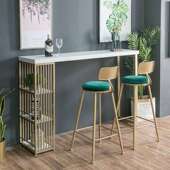 北欧简约吧台桌椅组合家用多功能置物高脚桌奶茶店靠墙铁艺吧台桌