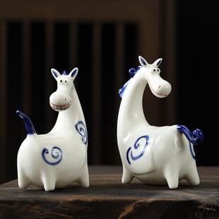 【我是一只彪悍的马】个性创意陶瓷小白马桌面客厅家居马装饰摆件