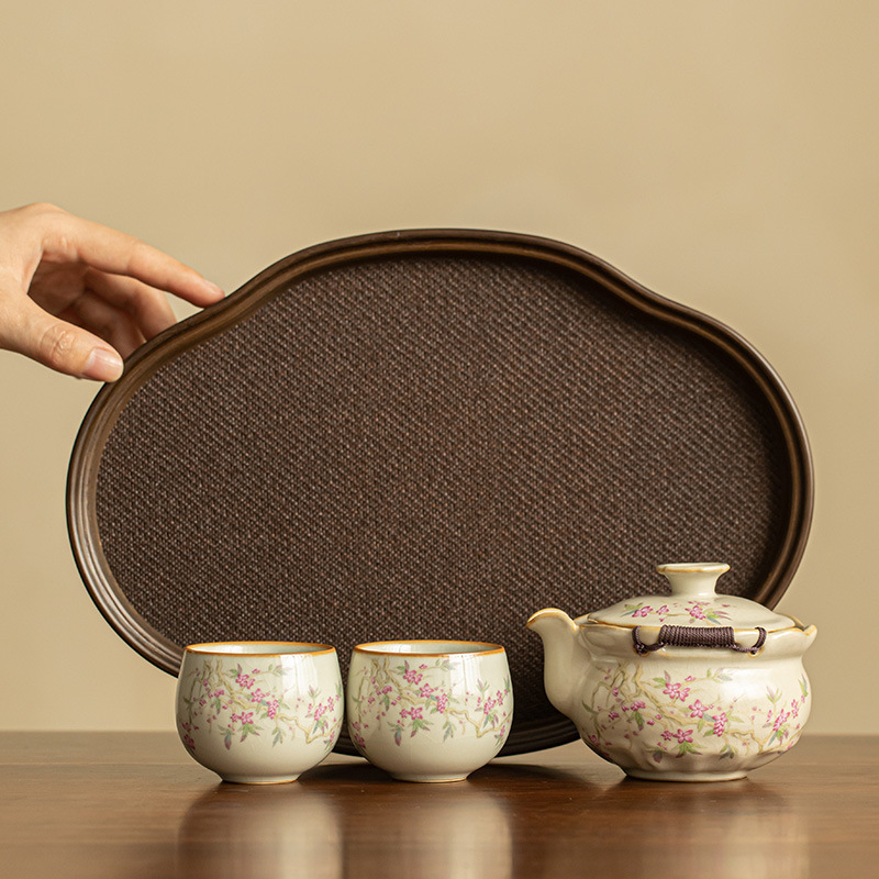 德化茶具米黄汝窑手抓壶套装茶壶茶杯主人杯品茗杯茶盘家用办公套