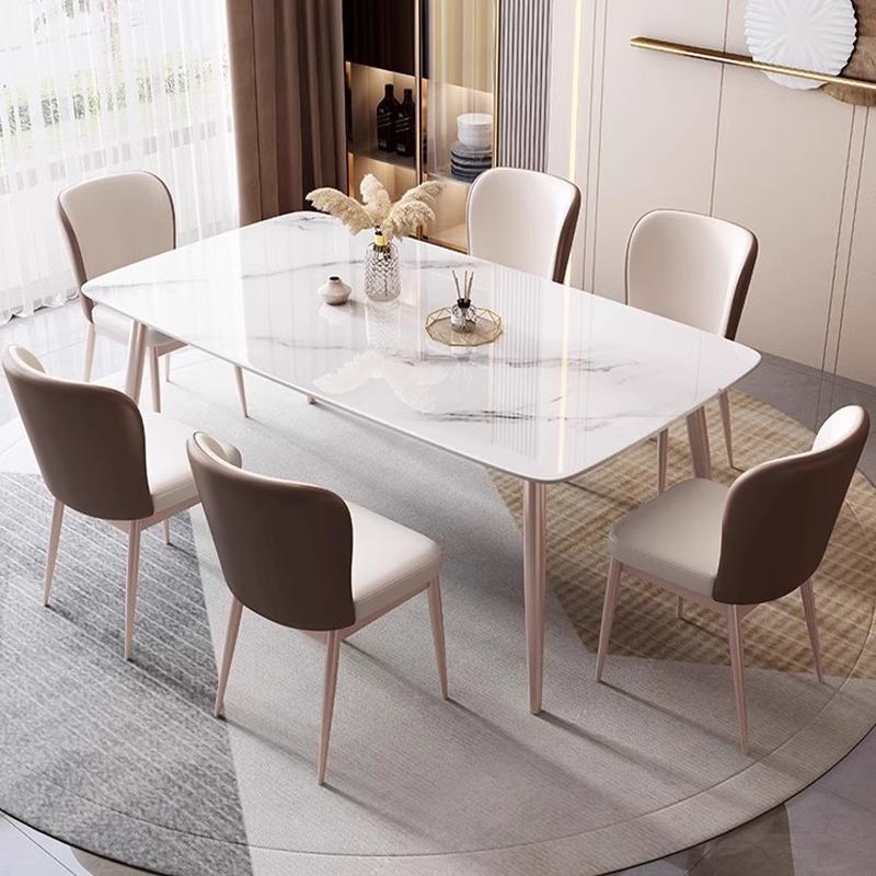 轻奢岩板西餐桌椅组合长方形现代简约家用小户型网红客厅吃饭桌子