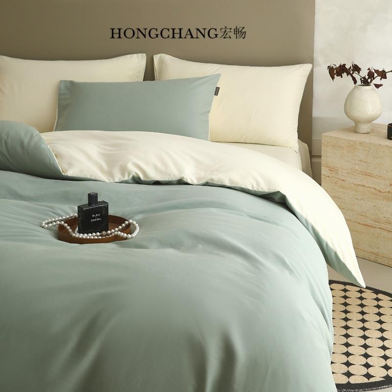 纯色A类100支长绒棉纯棉磨毛四件套秋冬加厚保暖全棉被套床单款