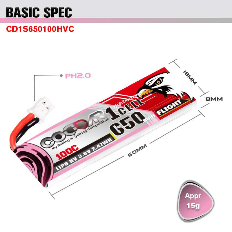 CODDAR鹰氪650MAH 1S 3.8V 100C星环小薯片mobula7空心杯锂电池HV