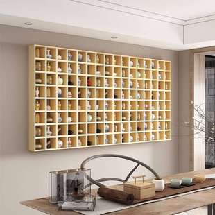 墙上置物架多宝格子架茶壶陶艺展示架创意实木格子架博古架茶具架