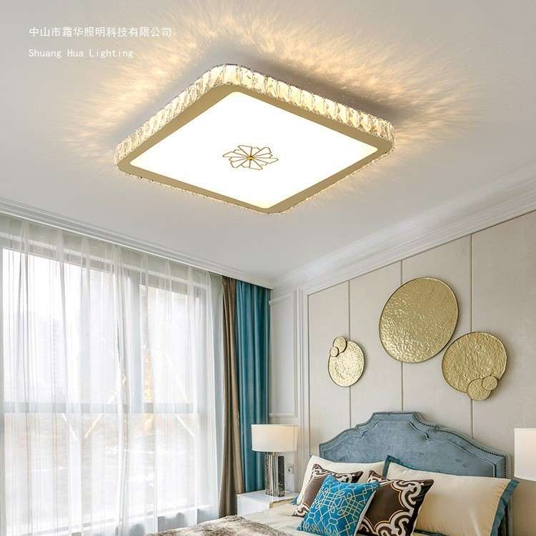 卧室灯led吸顶灯水晶灯简约现代钛金轻奢房间灯客厅遥控调光灯具