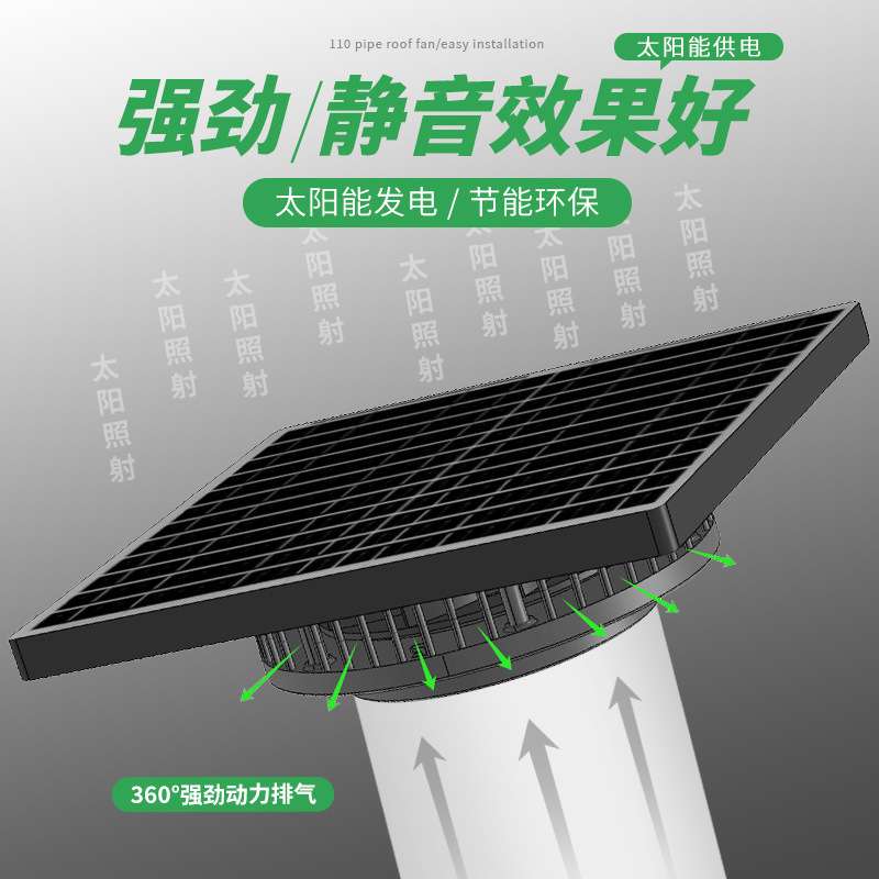 金友恒太阳能屋顶一体抽风机110/160管道通用换气扇玻璃阳光房车