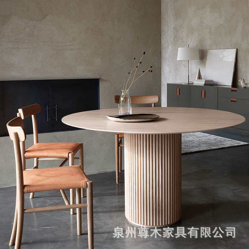北欧全实木餐桌圆形简约家用客厅小户型吃饭桌子设计师工作洽谈桌