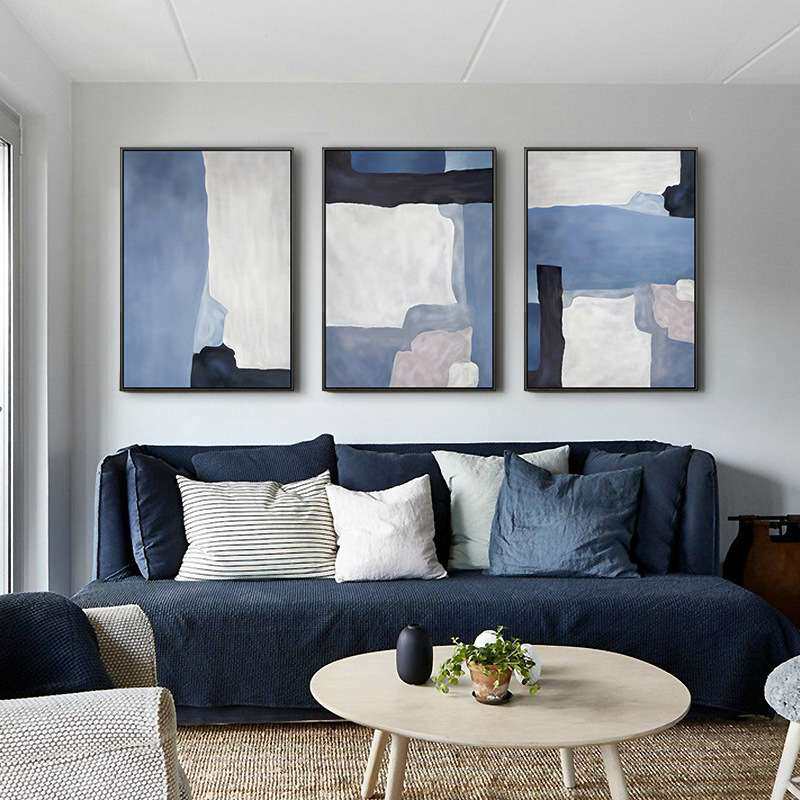 北欧装饰画客厅抽象三联画沙发背景油画简约现代大尺寸玄关挂墙画