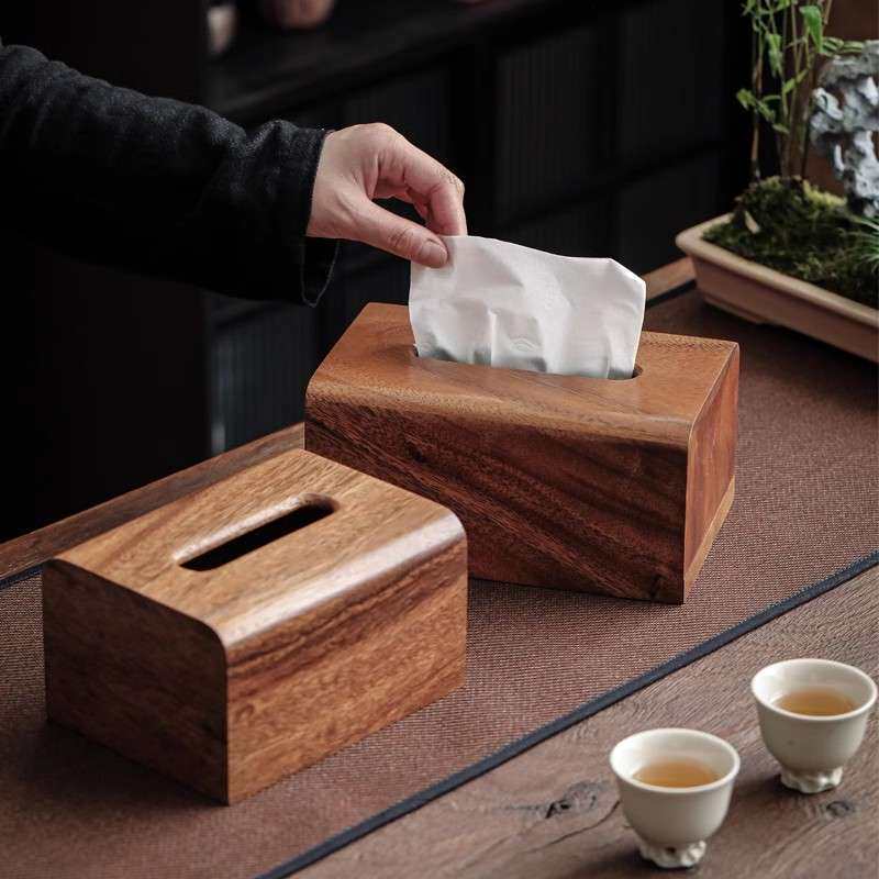 胡桃木实木纸巾盒新中式客厅木质抽纸盒现代简约高档面巾纸收纳盒图片