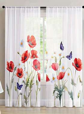 2D平面印花紫藤花窗帘家居装饰卧室客厅办公室厨房书房用单层窗纱