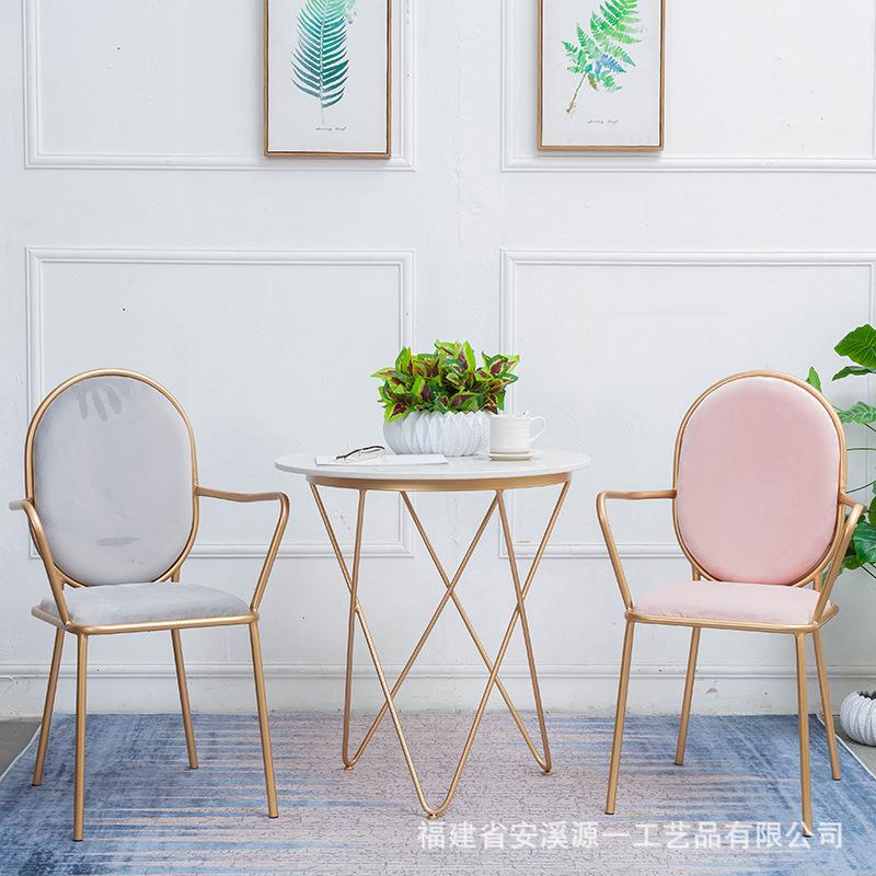 北欧金色铁艺餐椅大理石圆桌洽谈桌简约甜品奶茶店咖啡厅桌椅组合