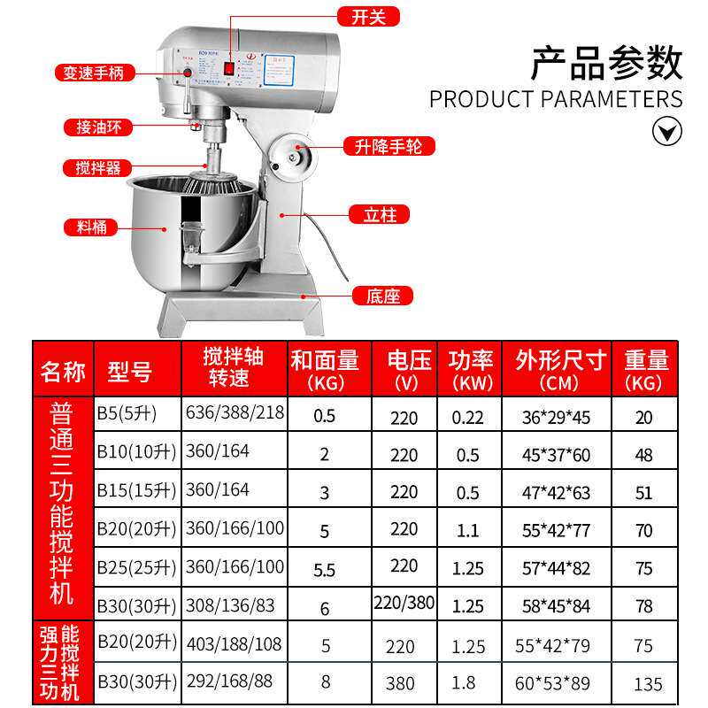 力丰B30b25搅拌机打蛋器商用和面机三多功能揉面粉馅料奶油鲜奶机