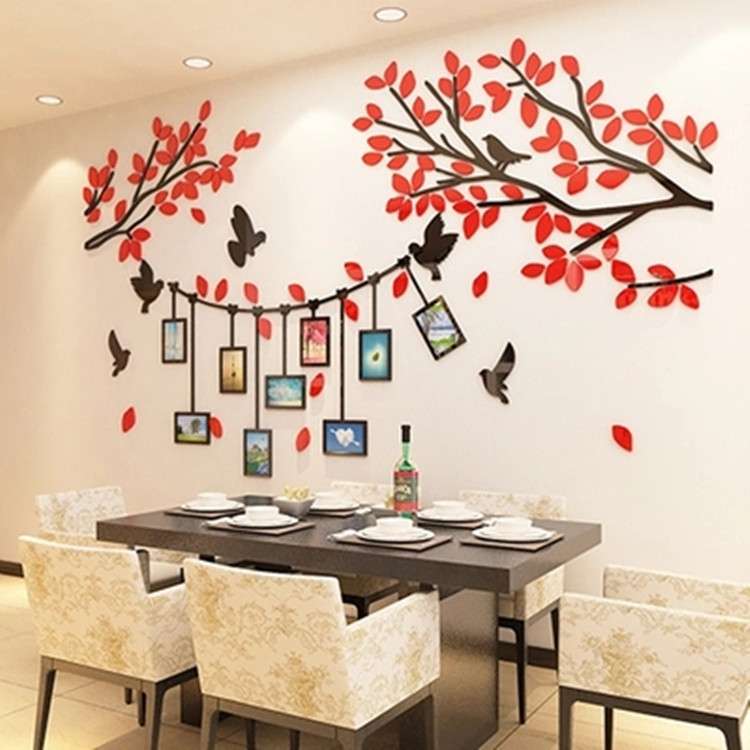 创意照片3d亚克力立体墙贴餐厅客厅背景小鸟树木墙面装饰创意画贴图片