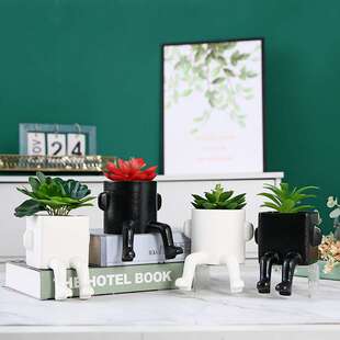 跨境仿真绿植多肉花盆创意客厅陶瓷摆件办公室桌面简约植物小盆栽