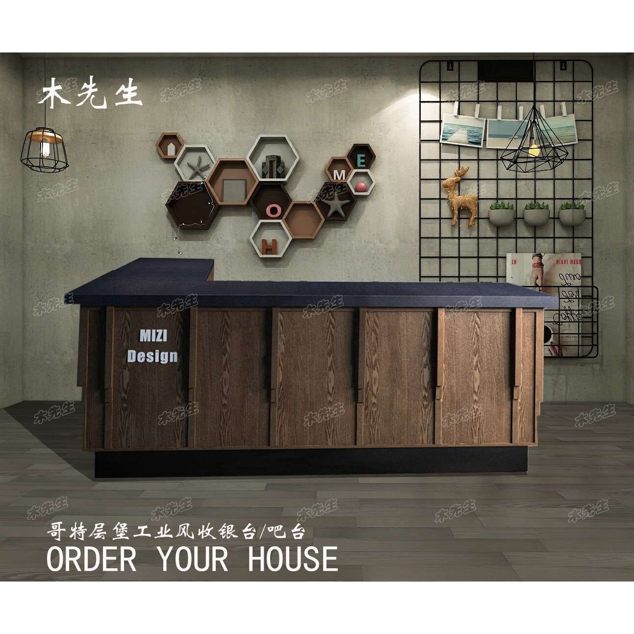 公司前台收银台复古中式服装店简约现代吧台1.2米欧式转角柜台桌