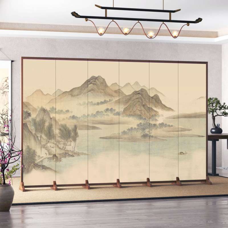 办公室屏风隔断客厅入户玄关酒店饭店餐馆遮挡移动可折叠山水画