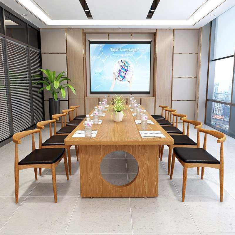 原木大板会议桌长桌简约大型办公桌实木洽谈桌椅组合长方形工作台