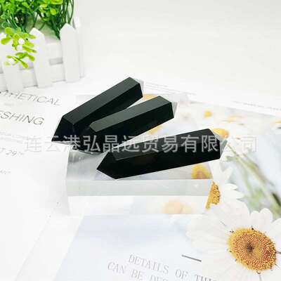 弘晶远水晶天然黑曜石双尖六棱柱水晶六棱柱原石打磨跨境 摆件