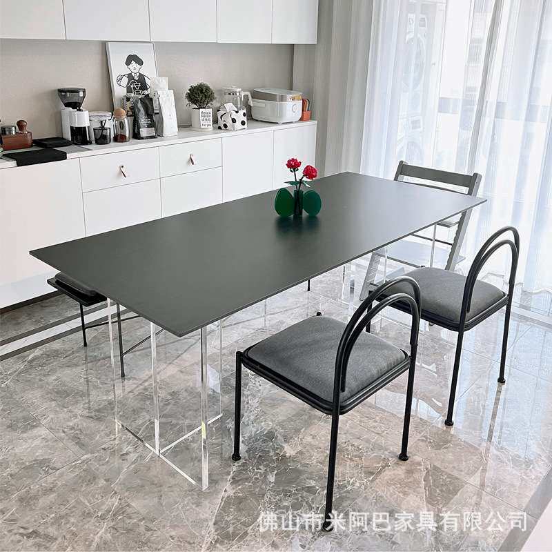 亚克力岩板餐桌小户型家用饭桌创意悬浮岛台长方形极简德利丰餐桌