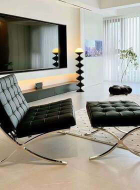 单人沙发椅极简设计师休闲躺椅奶油懒人沙发中古风格黑色椅子