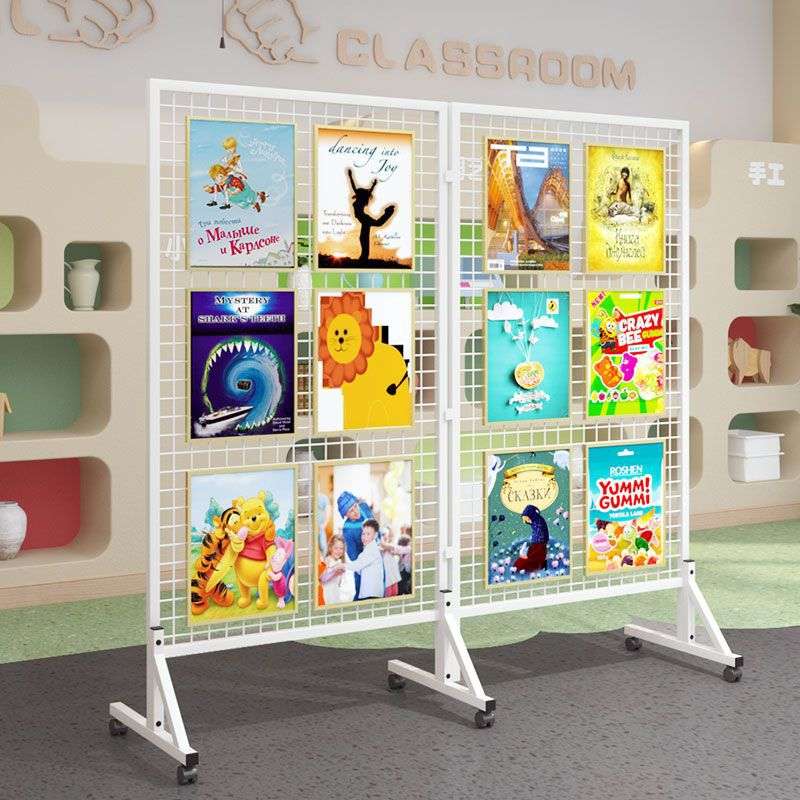 幼儿园作品展示架铁艺网格落地可折叠展览架户外画展展会挂货架子