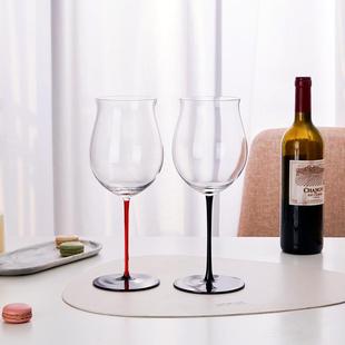 黑红领结勃艮第高脚杯品酒师专用黑皮诺红酒杯子红黑挺大肚子酒杯