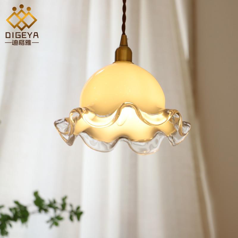 迪格雅 法式花苞小吊灯中古奶白玻璃 餐厅吧台阳台床头单头灯具