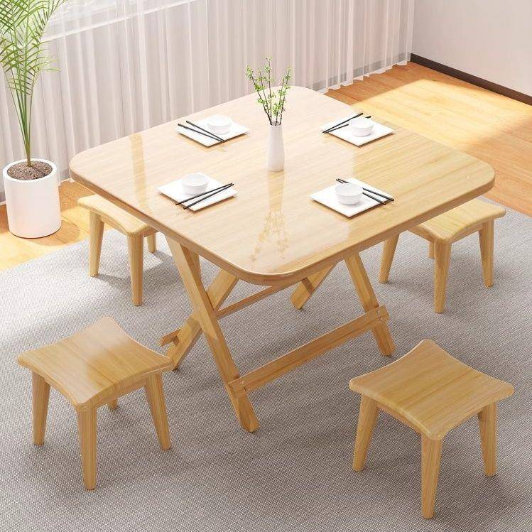 实木可折叠桌子家用餐桌简易便携式饭出租房正方形小户型吃饭夜市