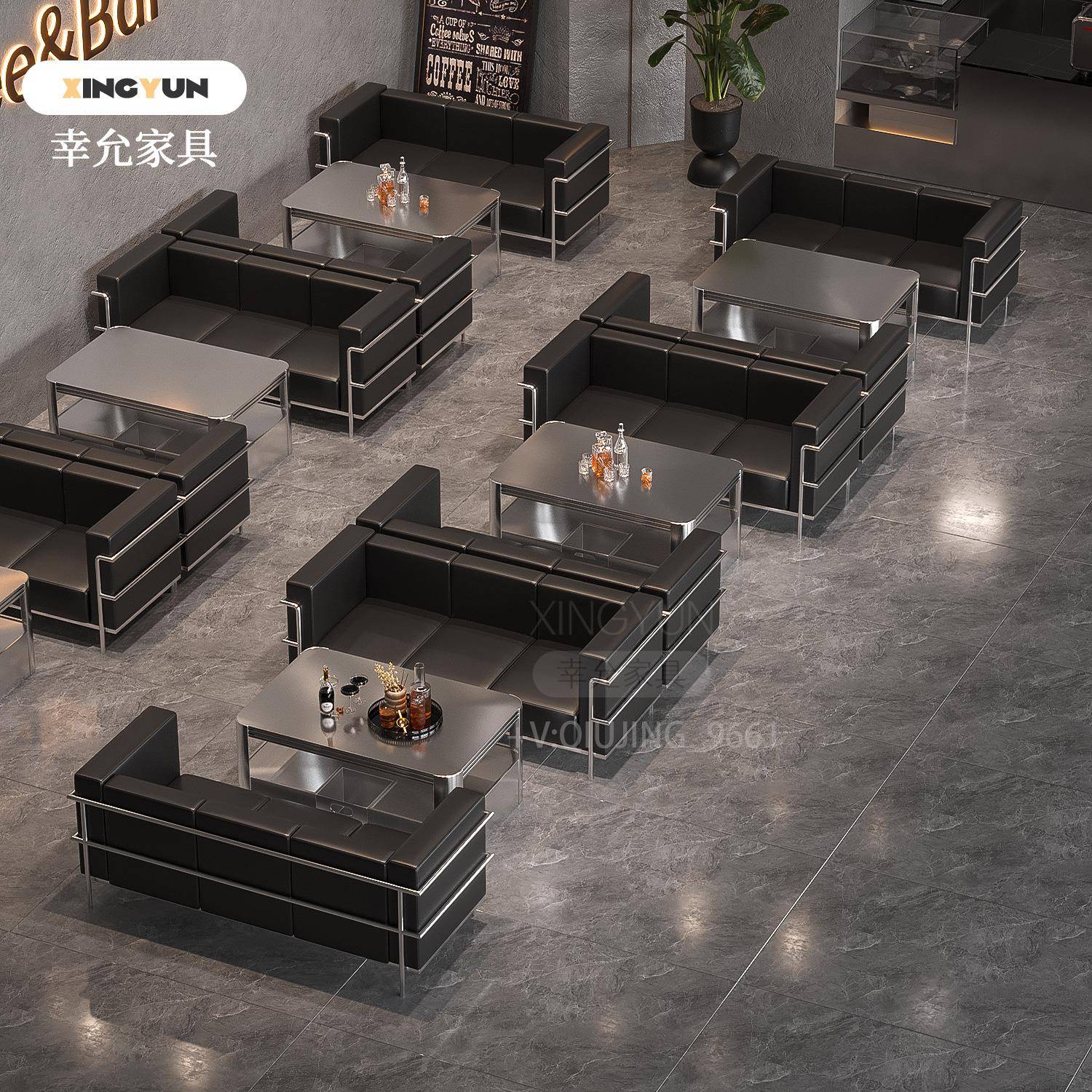 西餐厅轻奢不锈钢卡座火锅店烤肉店酒店茶餐厅沙发商用岩板餐桌椅