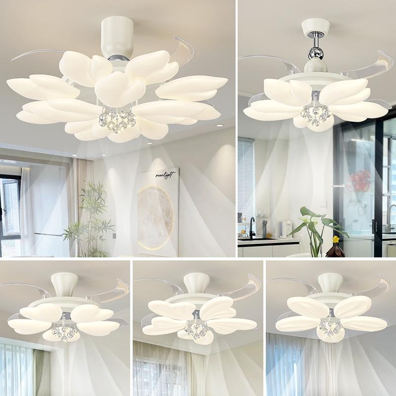 客厅风扇灯奶油风简约餐厅卧室吊扇灯轻奢一体吊扇灯创意个性设计