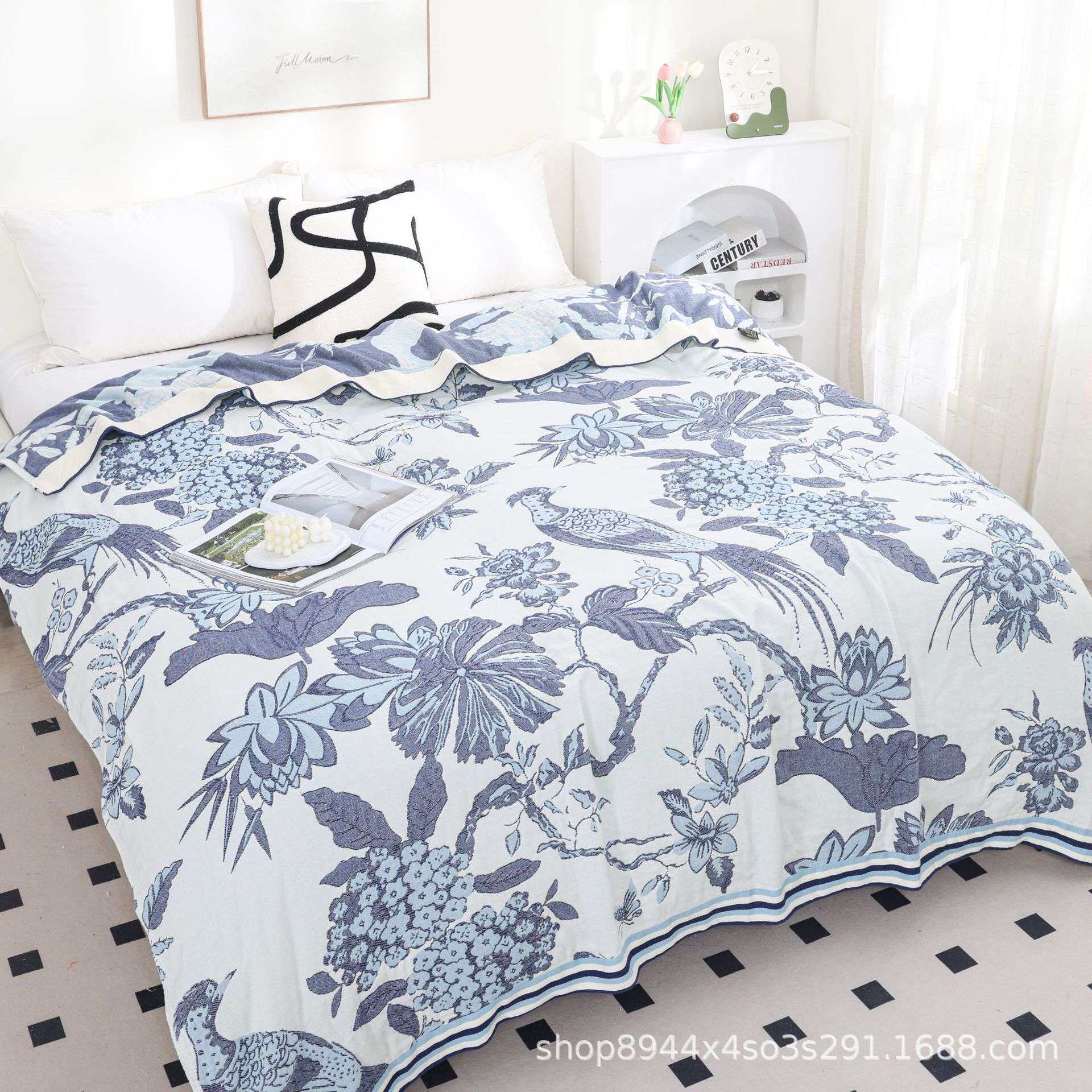 喜鹊纱布毛巾被纯棉成人全棉双人加厚沙发巾午睡盖毯休闲毯夏凉被