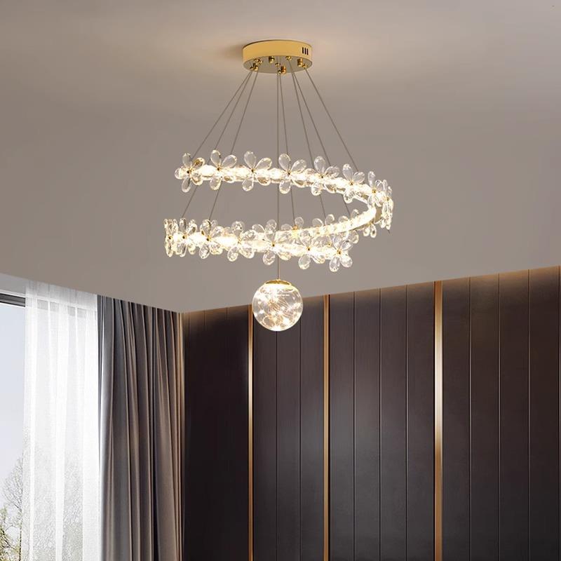 圆环水晶吊灯后现代客厅灯大气高档卧室灯餐厅设计师轻奢全铜灯具
