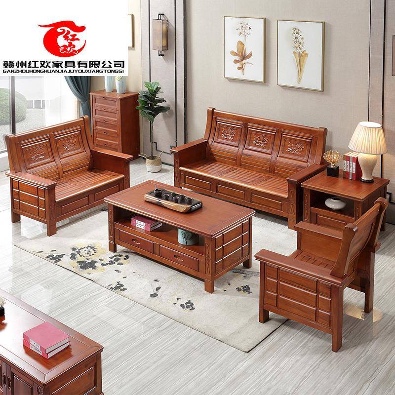 全实木沙发组合客厅家具中式仿古雕花储物香樟木转角贵妃沙发直销